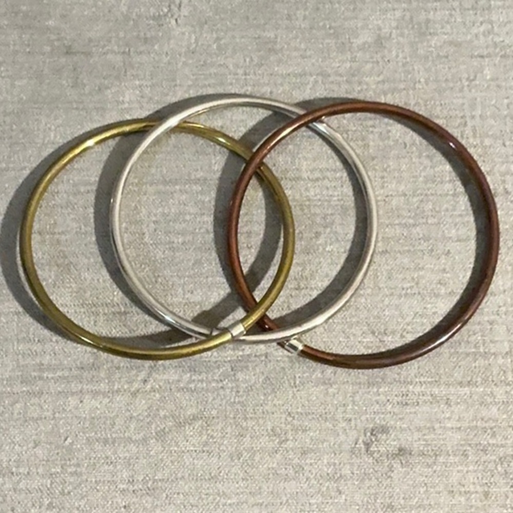 Vintage Sterling/Brass/Copper Interlocked Bangle Bracelets